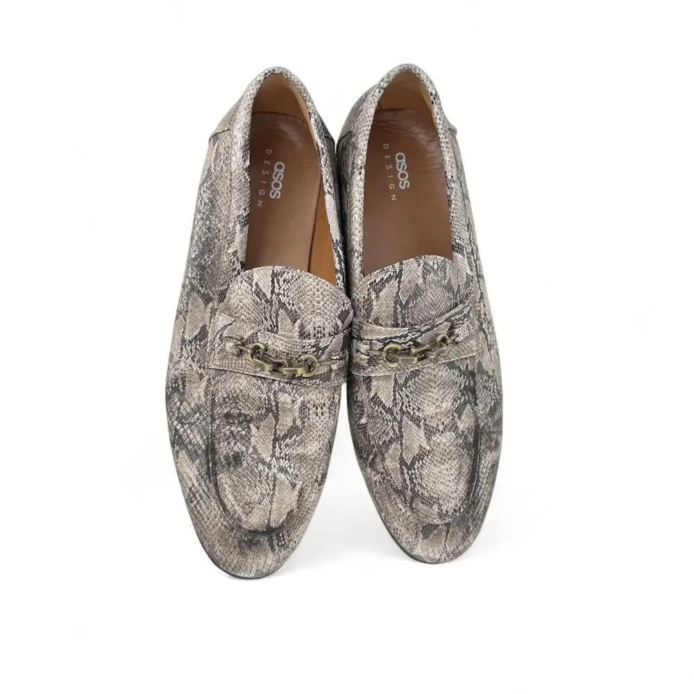 Snakeskin Embossed Faux Leather Horsebit Loafers Animal Print Flats